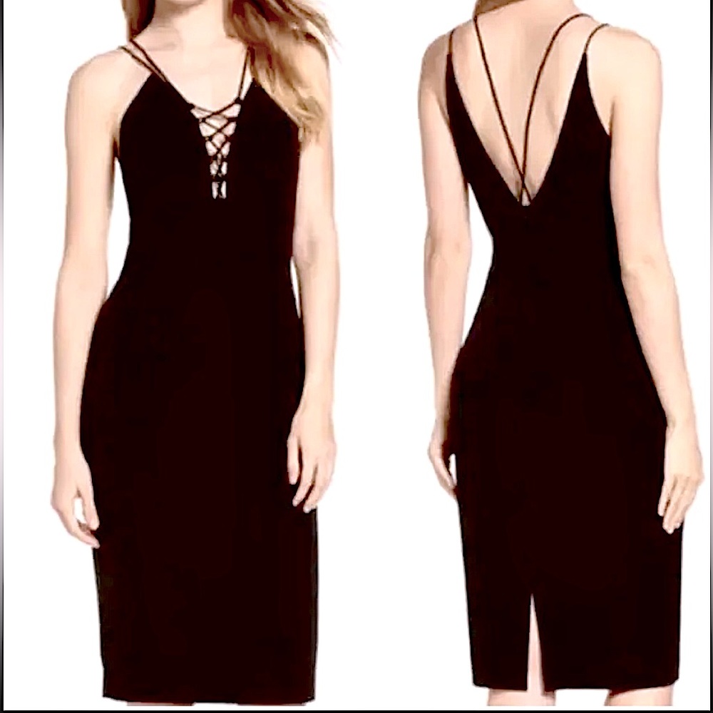 Bardot Lace Up MIDI Dress‎ Little Black Dress NWT 8